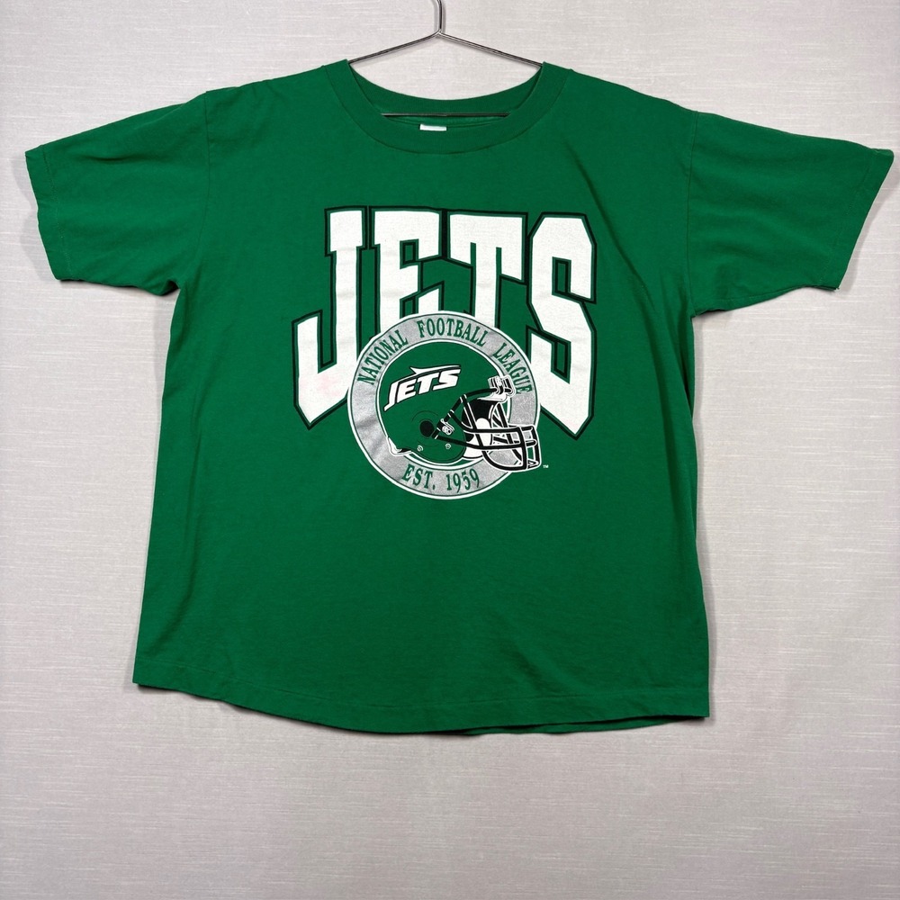 Vintage New York Jets Shirt Mens‎ XL Green Trench 80s Graphic Short Sleeve